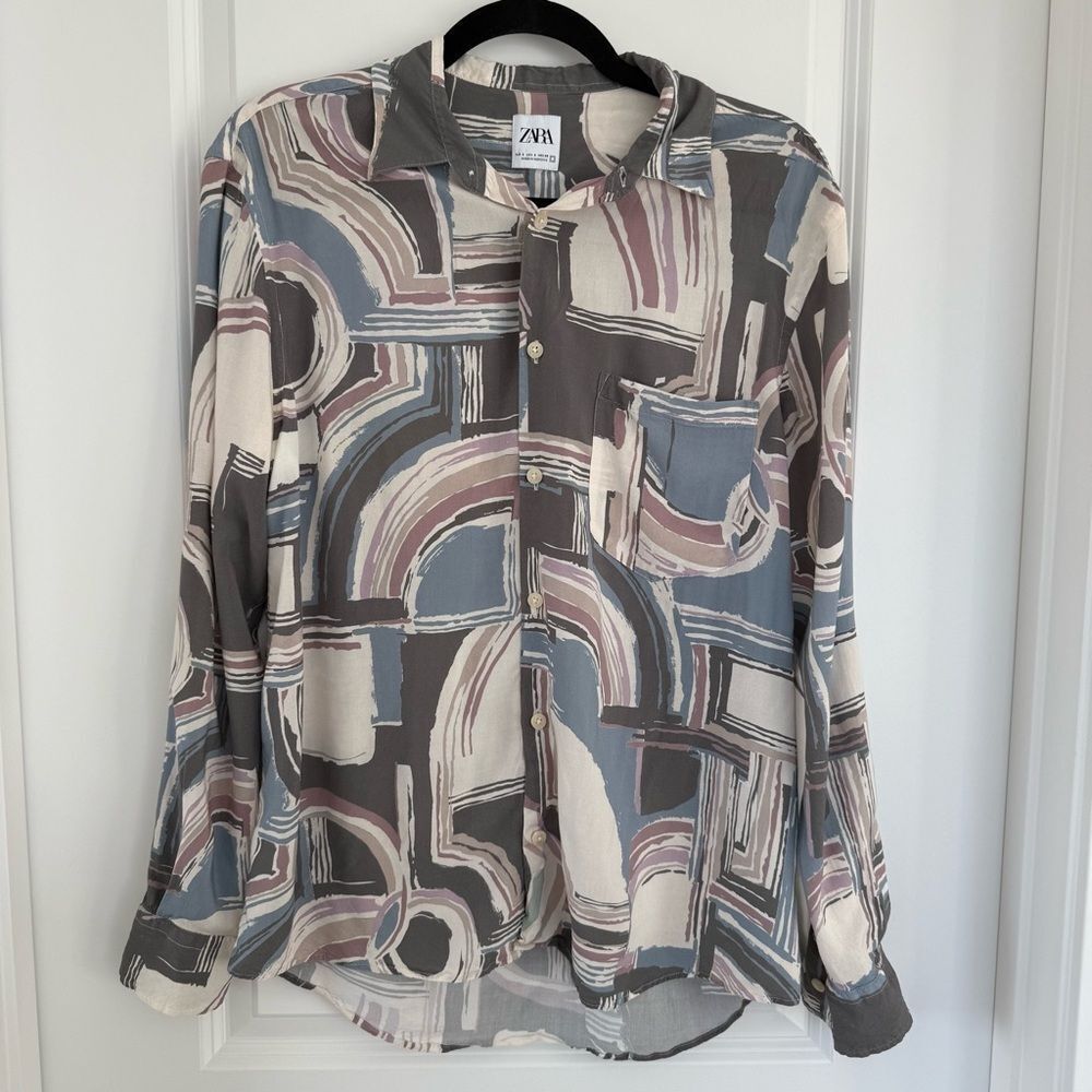 ZARA | Abstract Patterned Button Down Blouse - Size Small